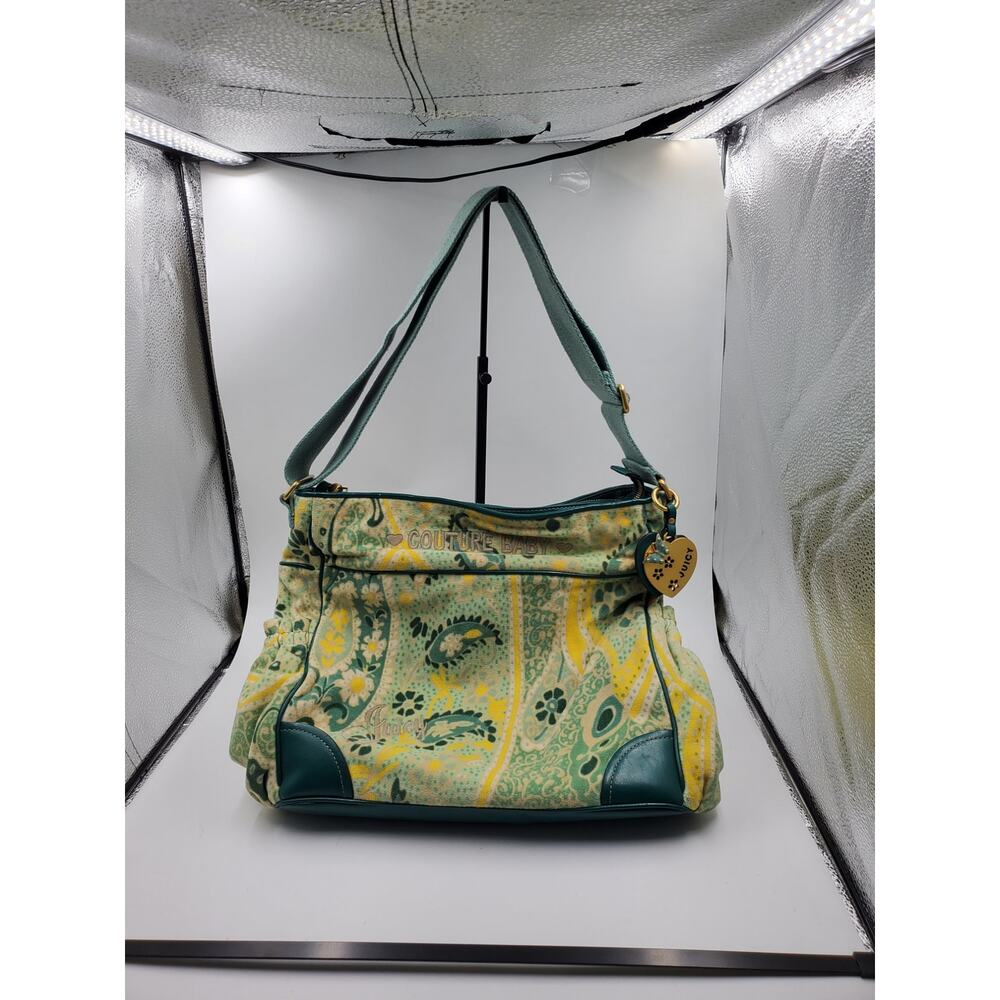 Juicy Couture Green Yellow Paisley Couture Baby Shoulder Bag Vintage Y2K - Picture 2 of 16